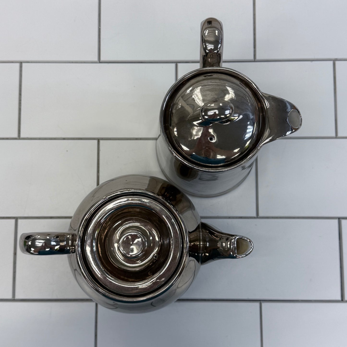 Royal Worcester Tea Set True Silver Lustre, Porcelain Set of 3