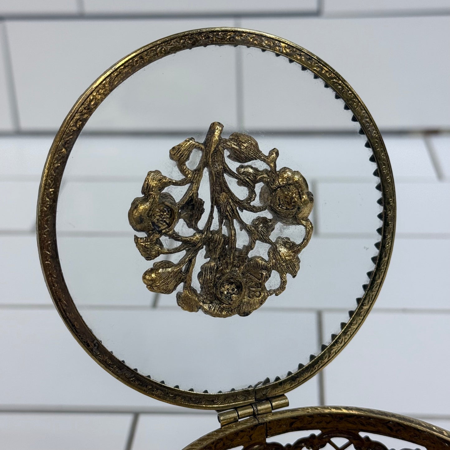 Hollywood Regency Filigree Rose Jewelry Casket Box