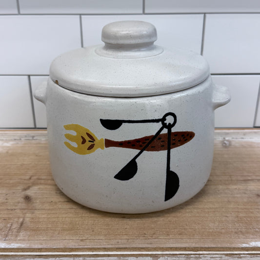 West Bend Stoneware Fork Lidded Kitchen Crock Canister 1970s