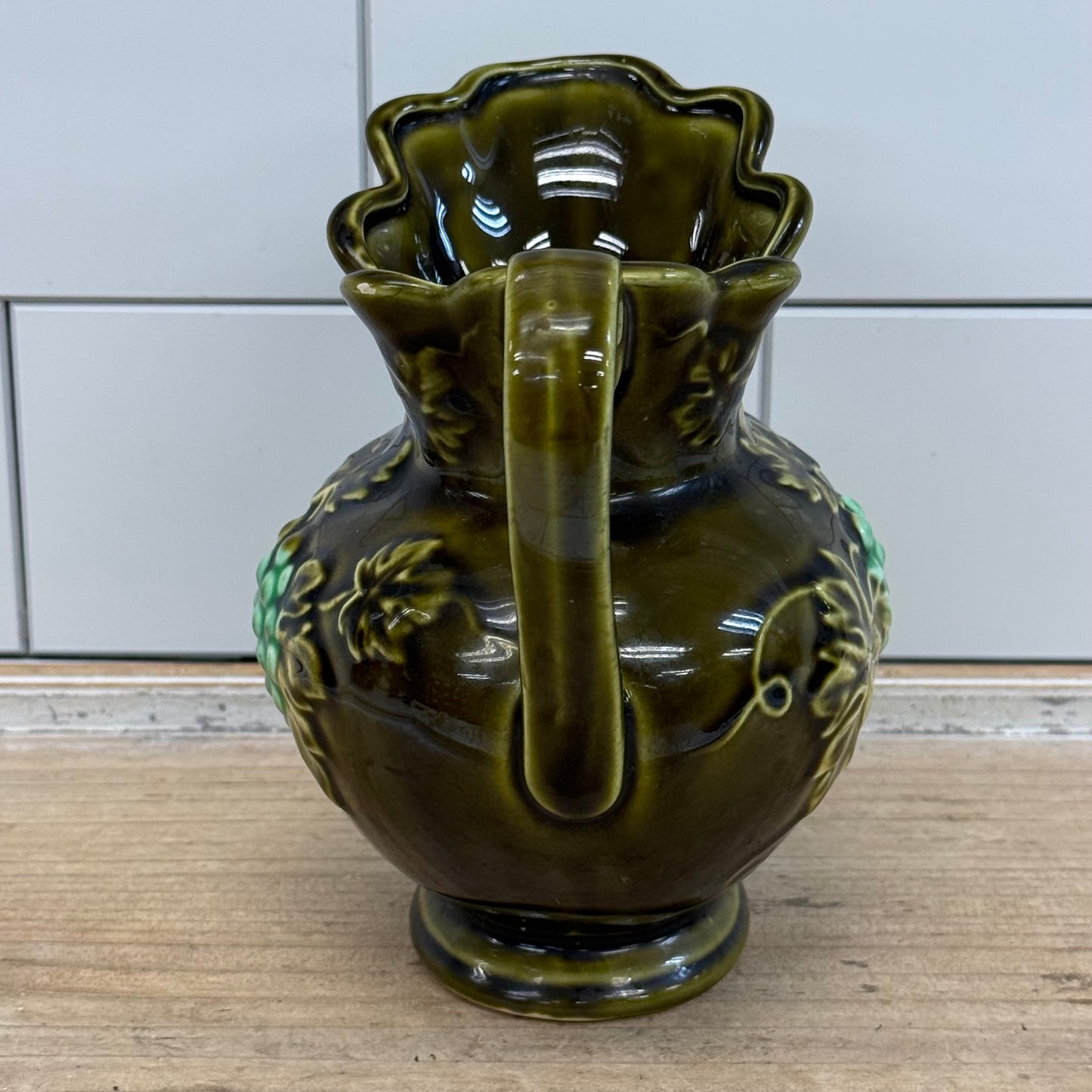Majolica Style Grape Pitcher & Underplate Ceramic 1960s–1970s