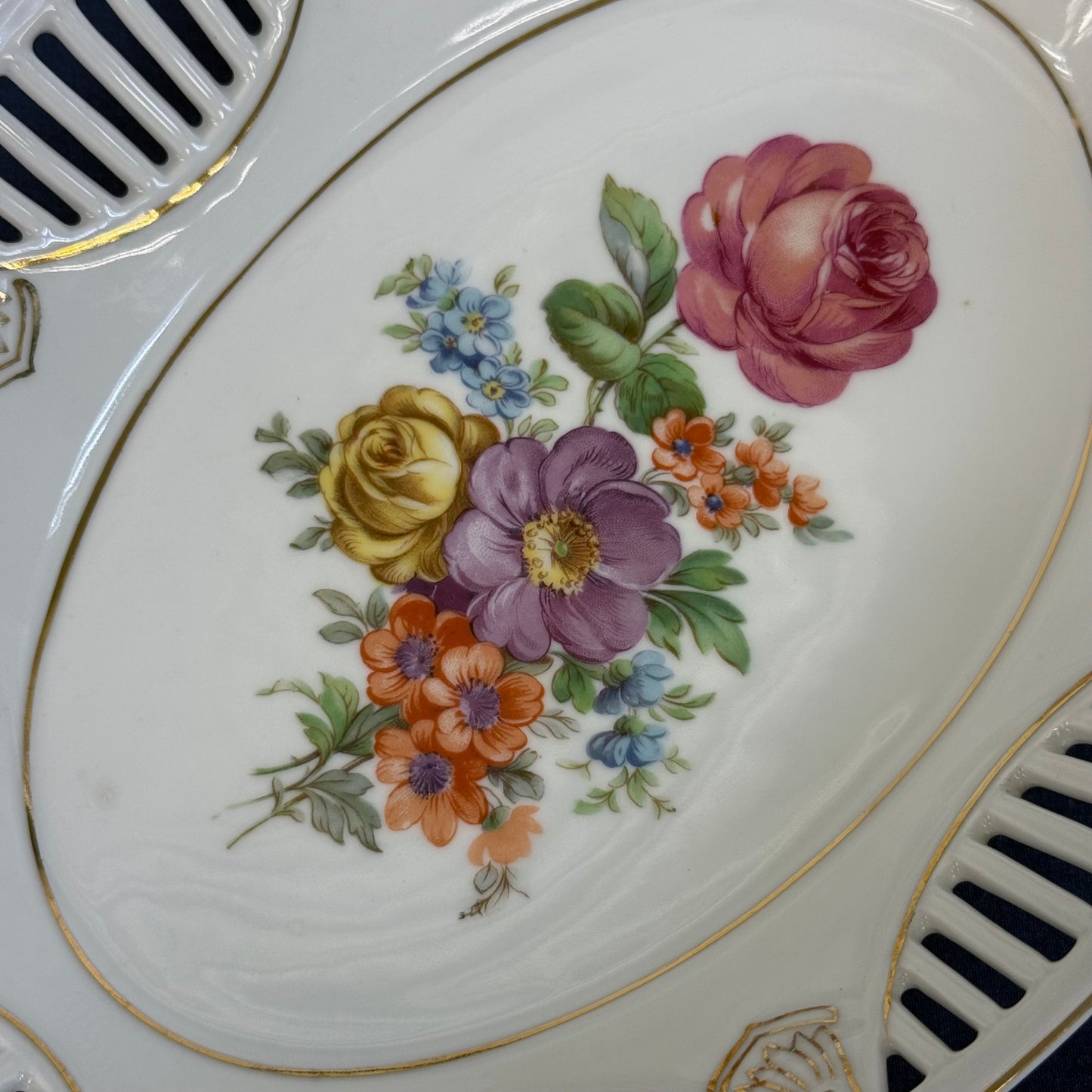 Reticulated Floral Serving Bowl German Porcelain