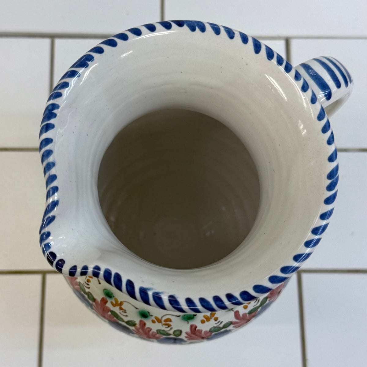 Puente del Arzobispo Hand-Painted Floral Pottery Pitcher