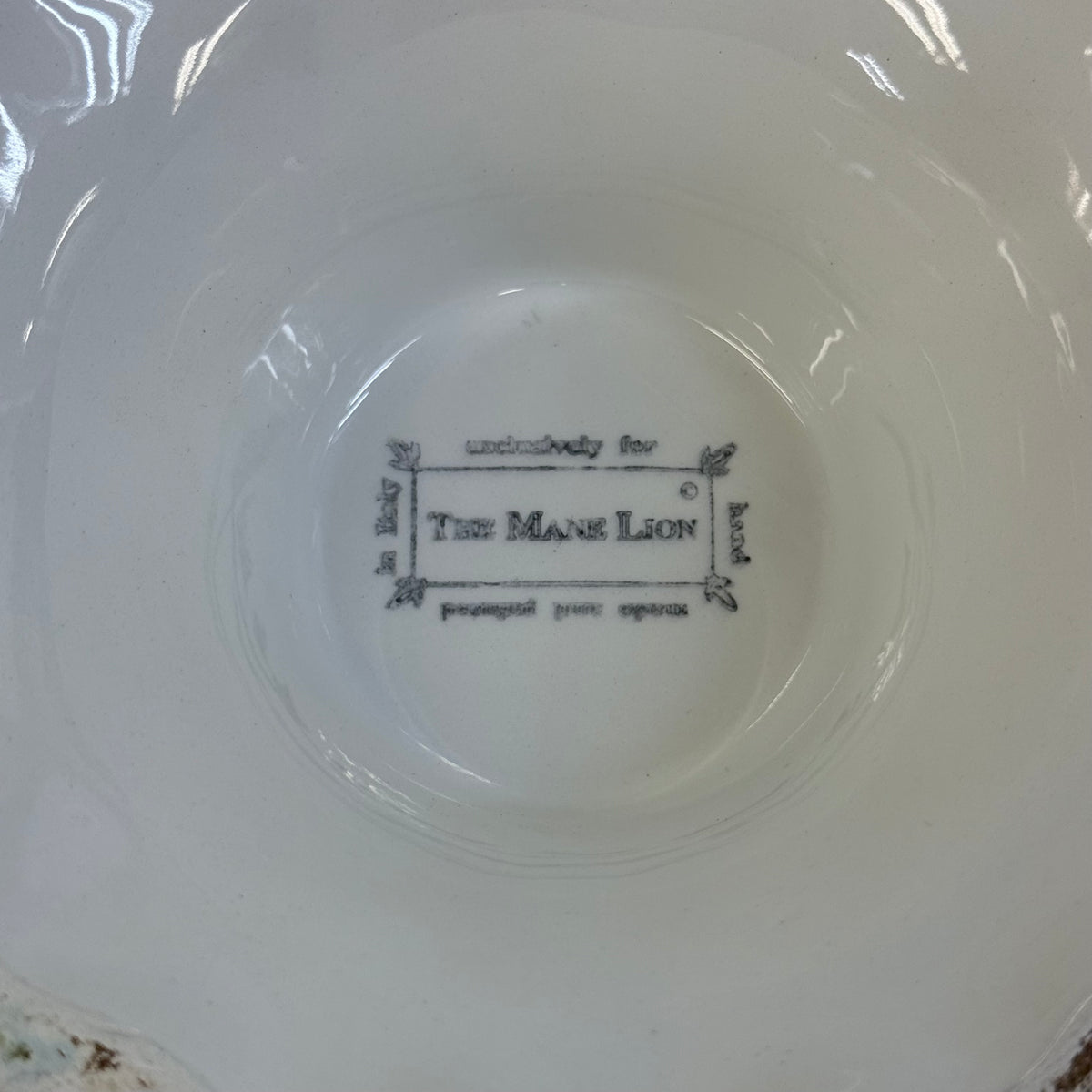 The Mane Lion Hand Painted Floral Pedestal Serving Bowl