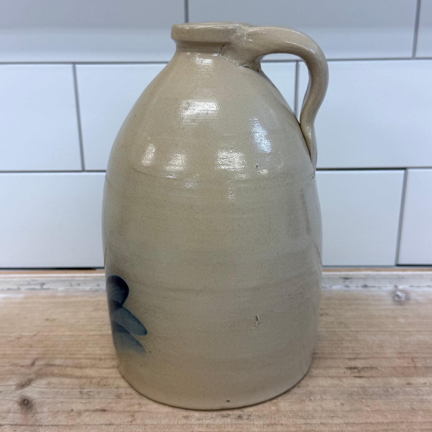Studio Art Pottery Floral Stoneware Handled Jug Signed
