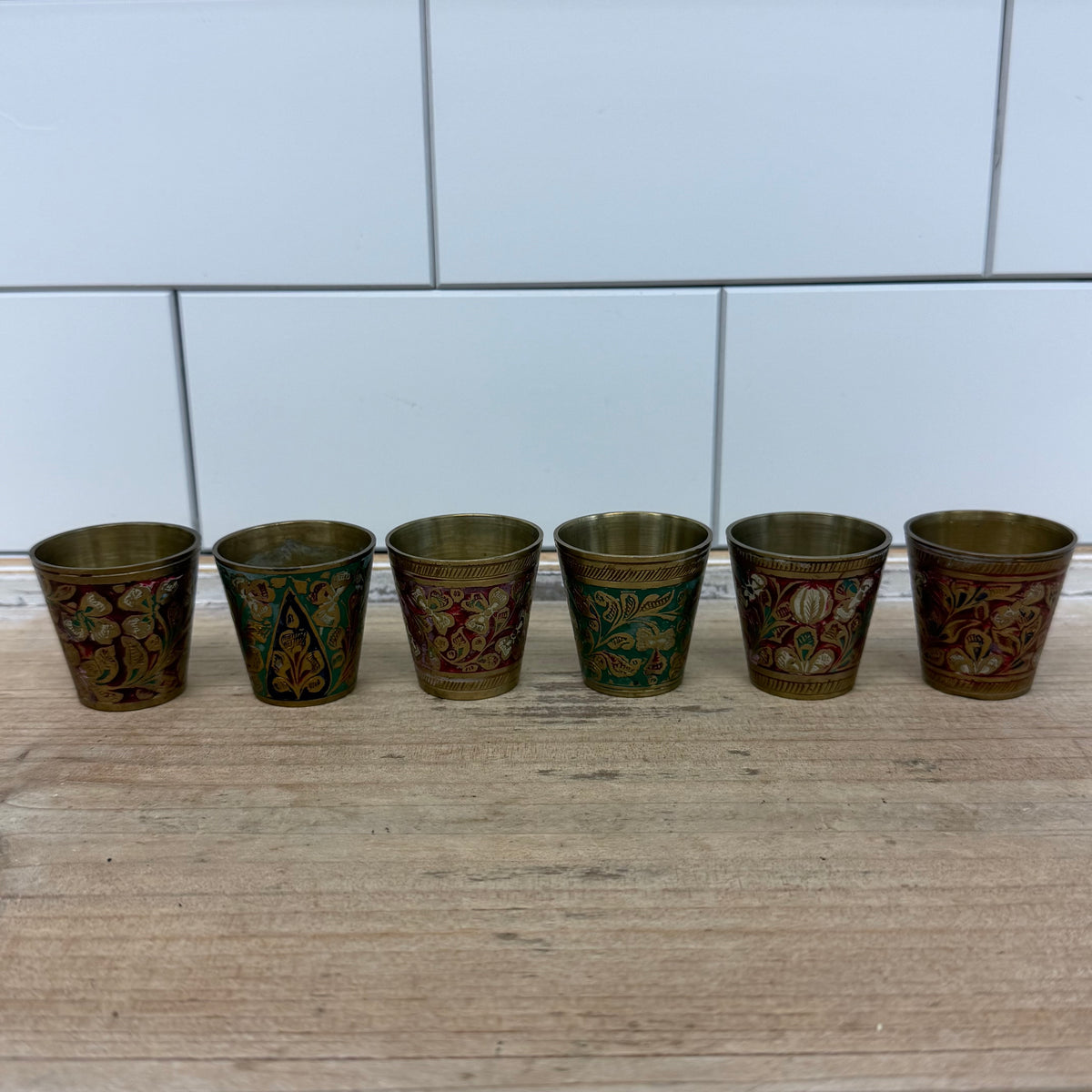 Indian Brass Floral Shot Cups Set of 6