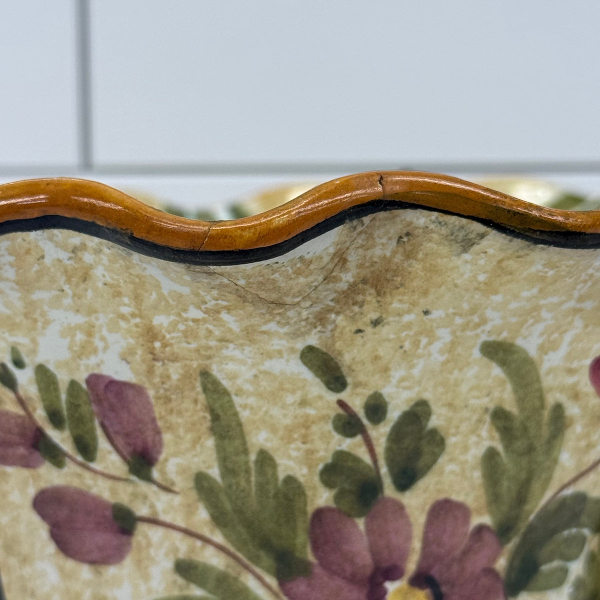 Italian Hand Painted Floral Ceramic Planters Set of 2