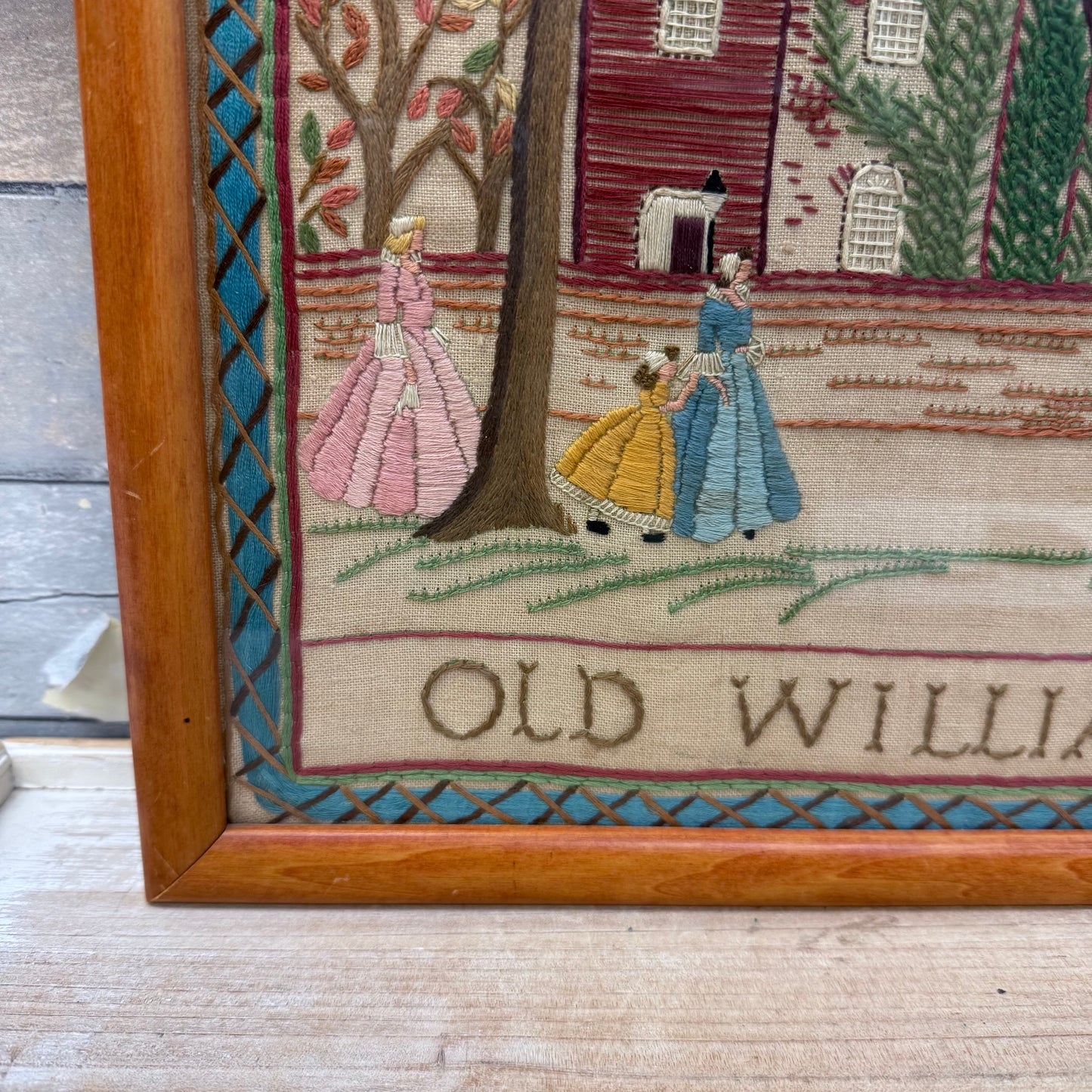 Old Williamsburg Bruton Parish Church Framed Embroidery Art