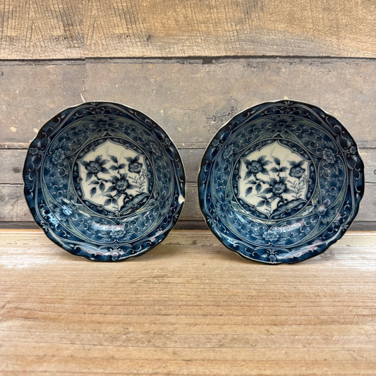 Japanese Blue & White Porcelain Fruit Bowls, Set of 2