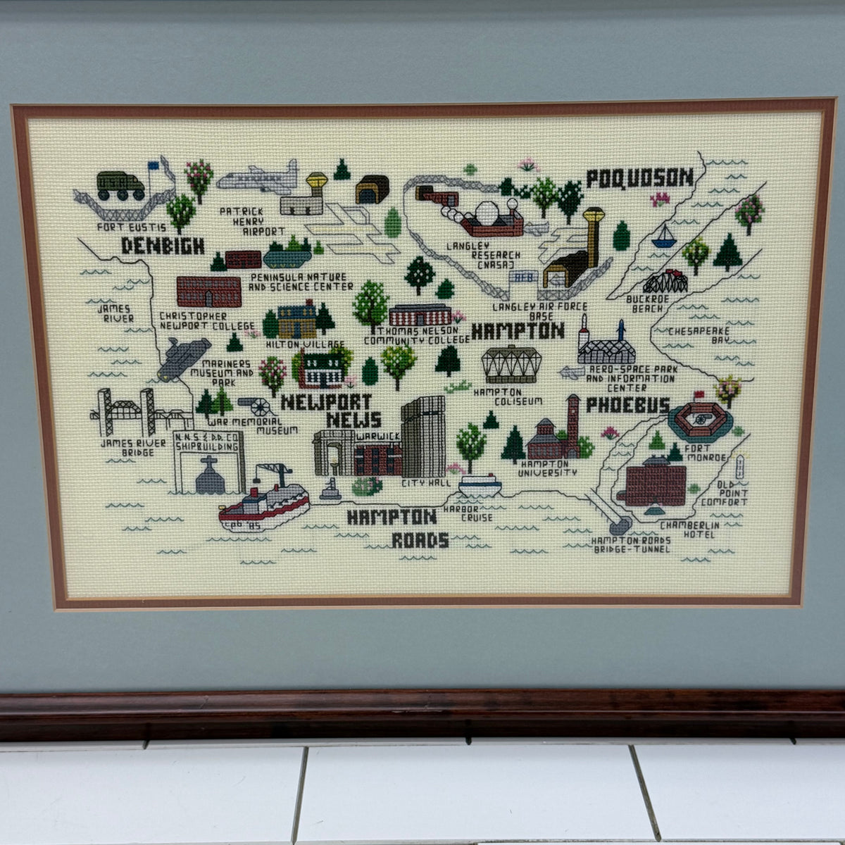 Hampton Roads Newport News Virginia Cross Stitch Map 1985