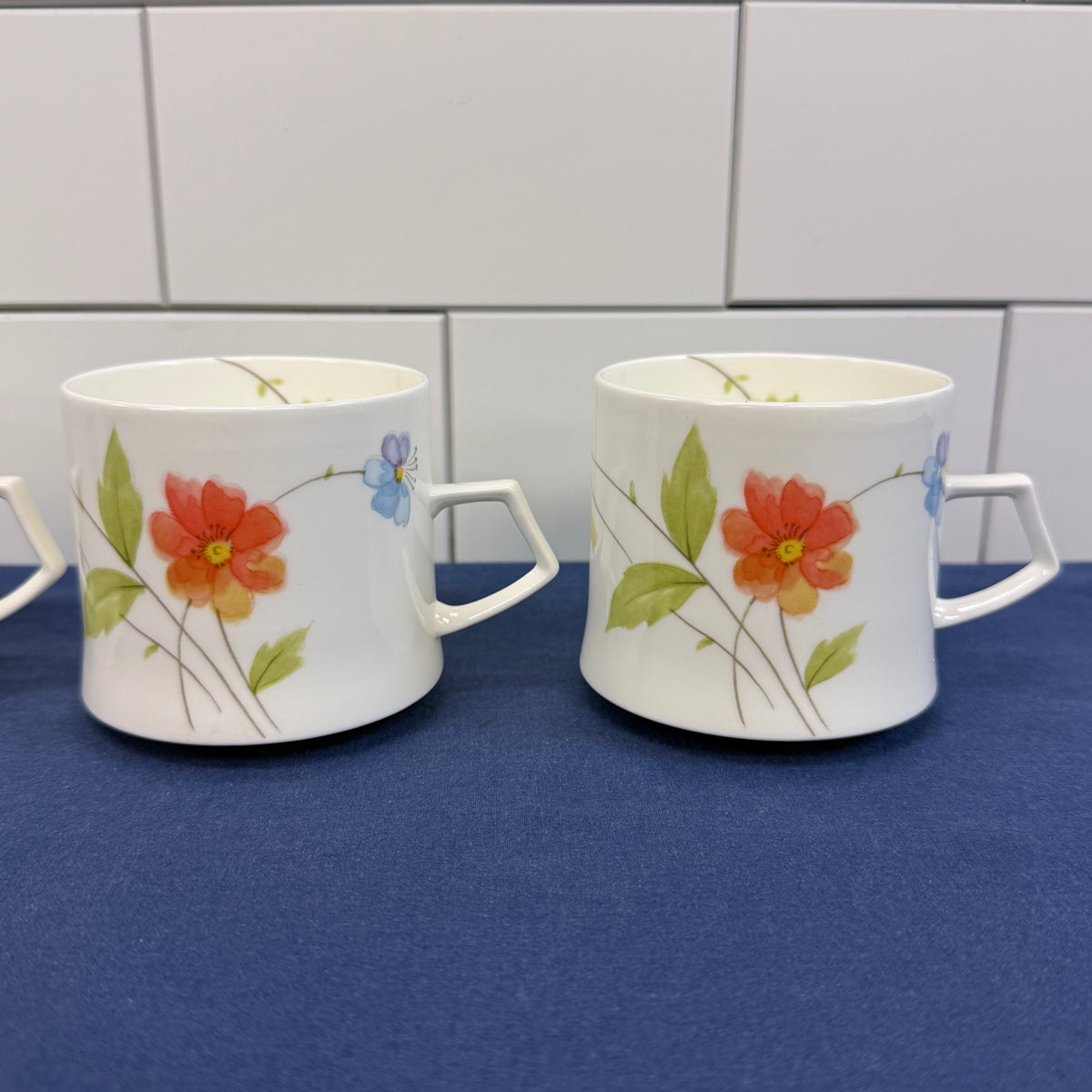 Mikasa Just Flowers Flat Cups Set of 4 Bone China 1980s
