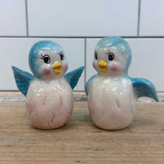 Vintage Blue Bird Salt & Pepper Shakers Glazed Ceramic Set of 2