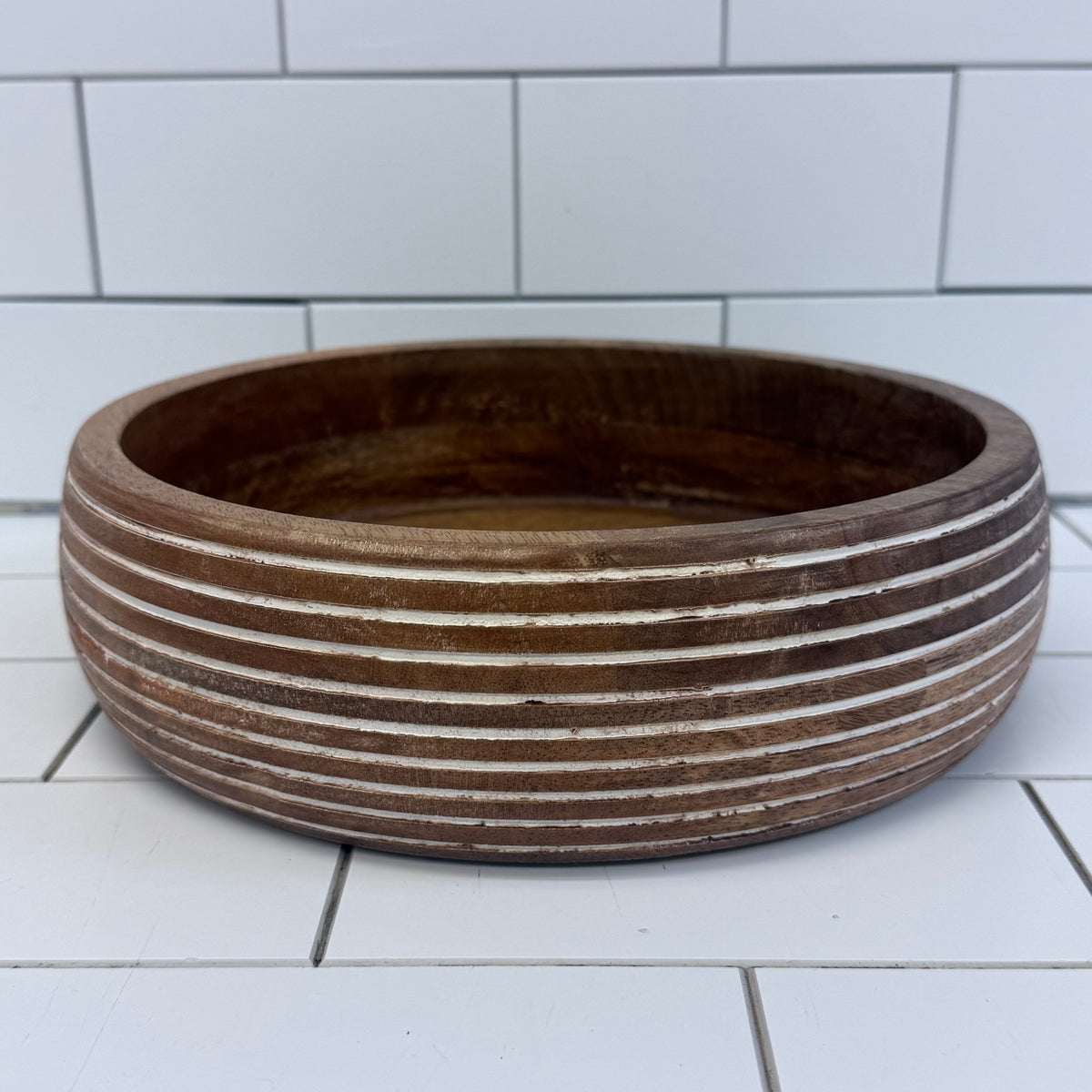 Rustic Wood Tray Bowl & Blue Ceramic Decor Set