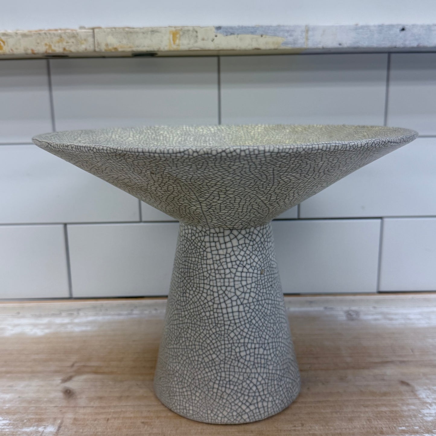 Pedestal Vase, Crackle Ceramic