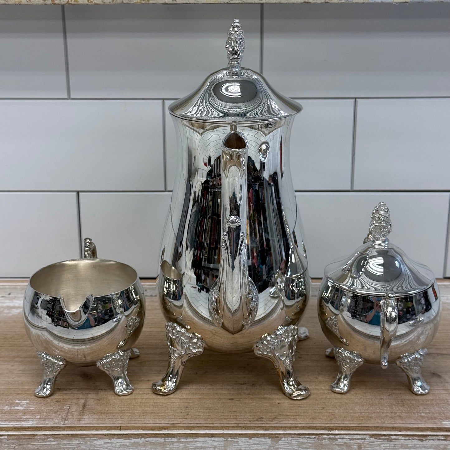 Vintage Silverplate Coffee Tea Service Set with Tray Box