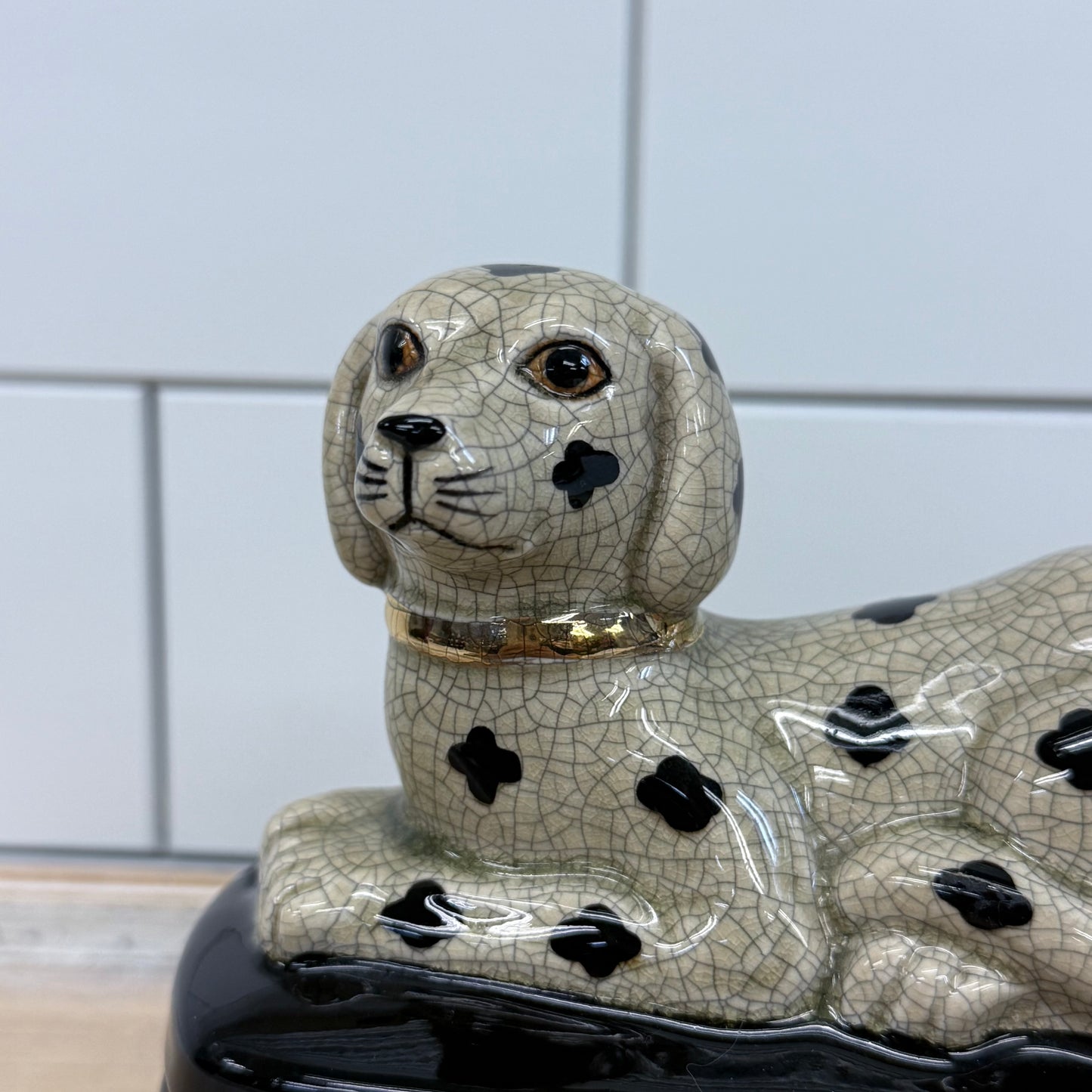 Takahashi Dalmatian Porcelain Trinket Box Japan 1980s Gilded