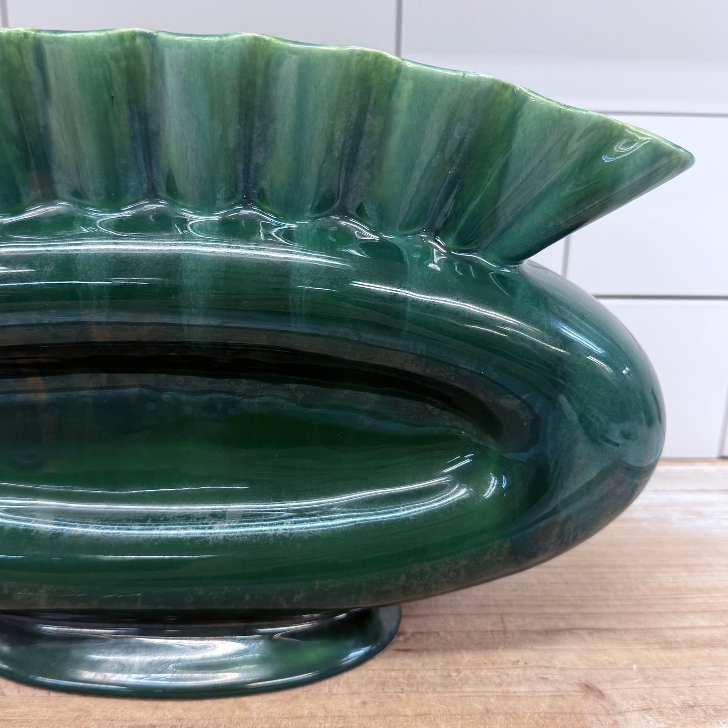 Royal Haeger Green Ruffled Ceramic Vase 1950s