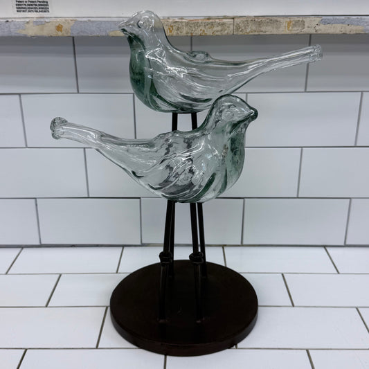 Mexican Hand Blown Glass Bird Bud Vase Sculpture on Stand