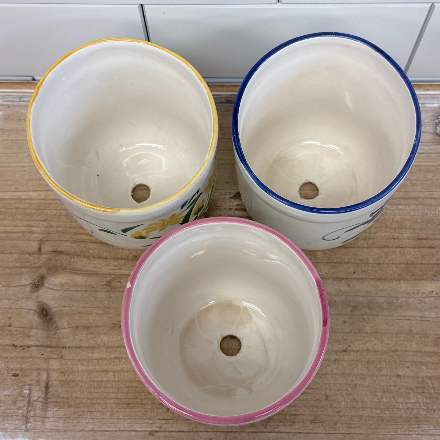Hand Painted Floral Planter Pots & Tray Set Ceramic Garden Decor