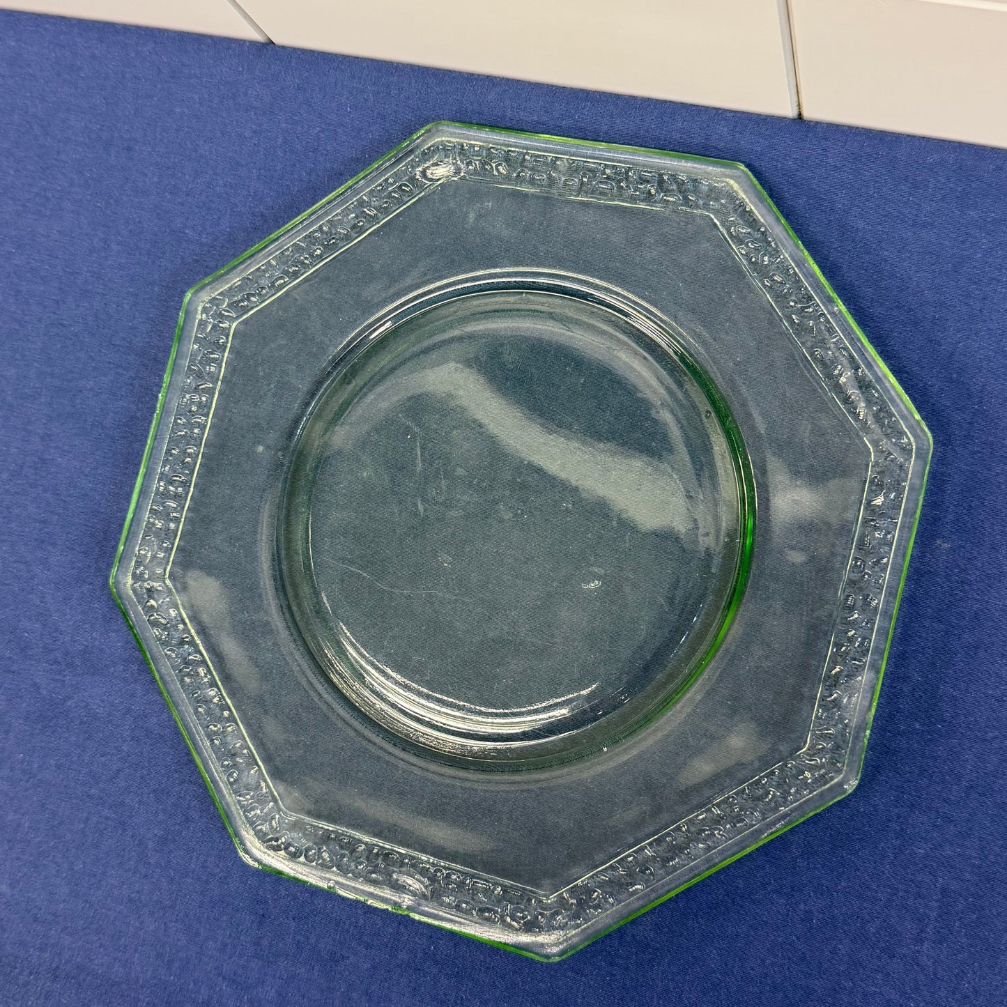 Uranium Glass Octagonal Plates Set of 2 c.1930s