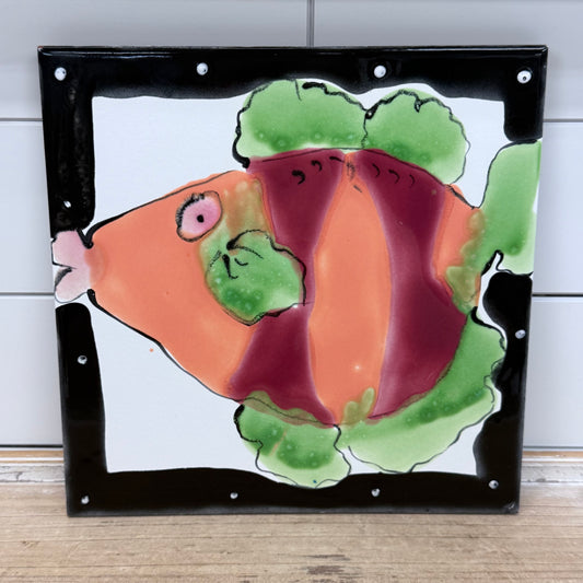 Nansi Strickland Handpainted Fish Tile Wall Art, Glazed Terracotta