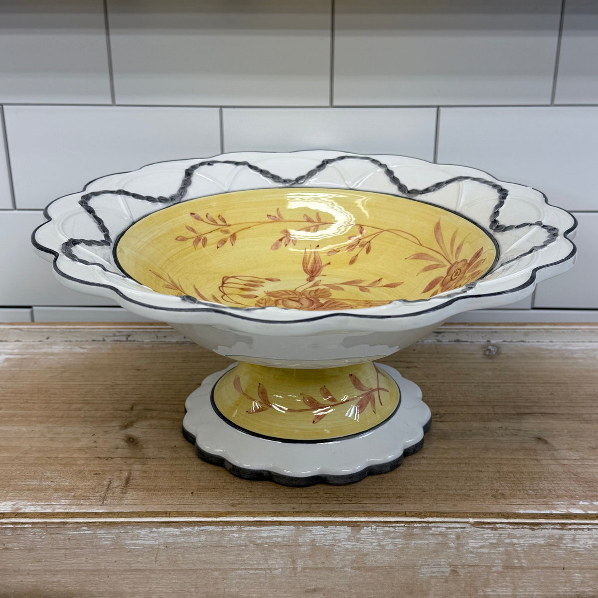 The Mane Lion Hand Painted Floral Pedestal Serving Bowl