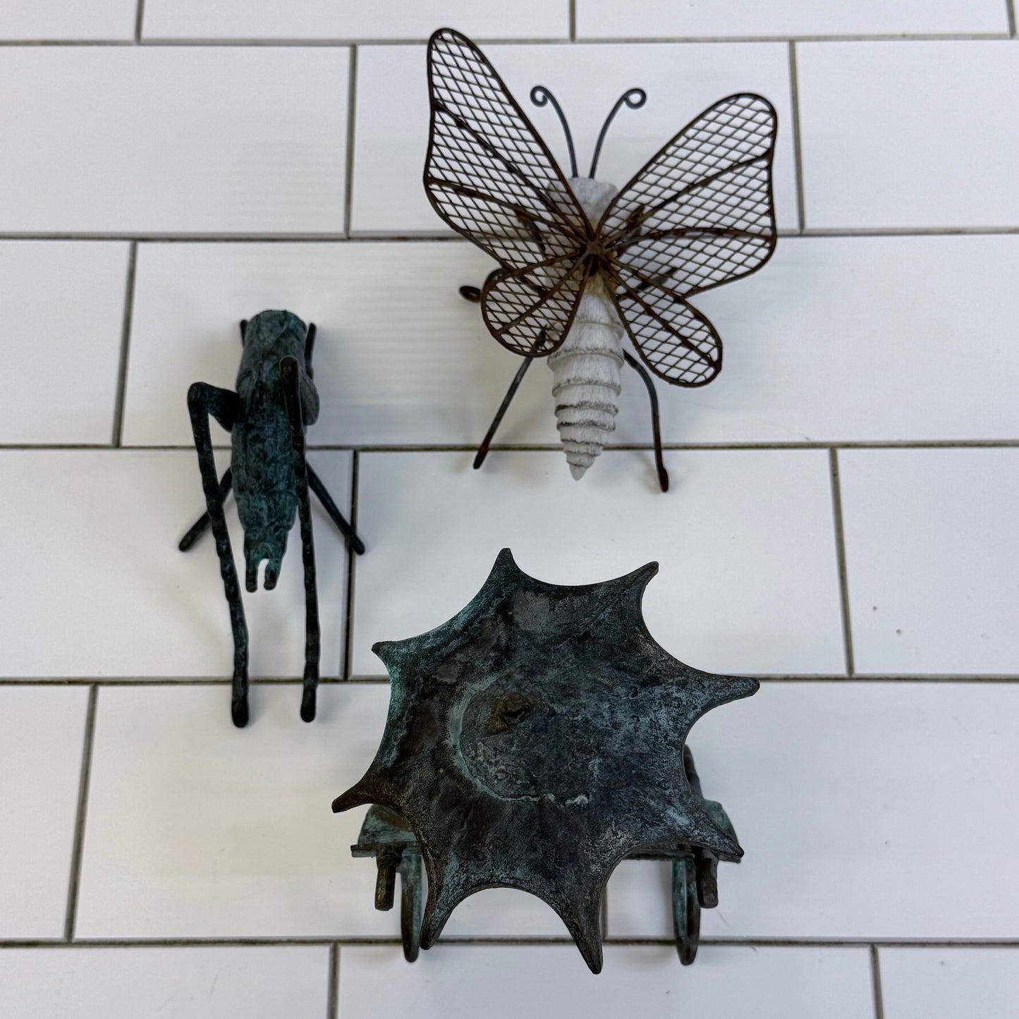 Brass Frog Grasshopper Butterfly Figurine Decor Lot Set of 3