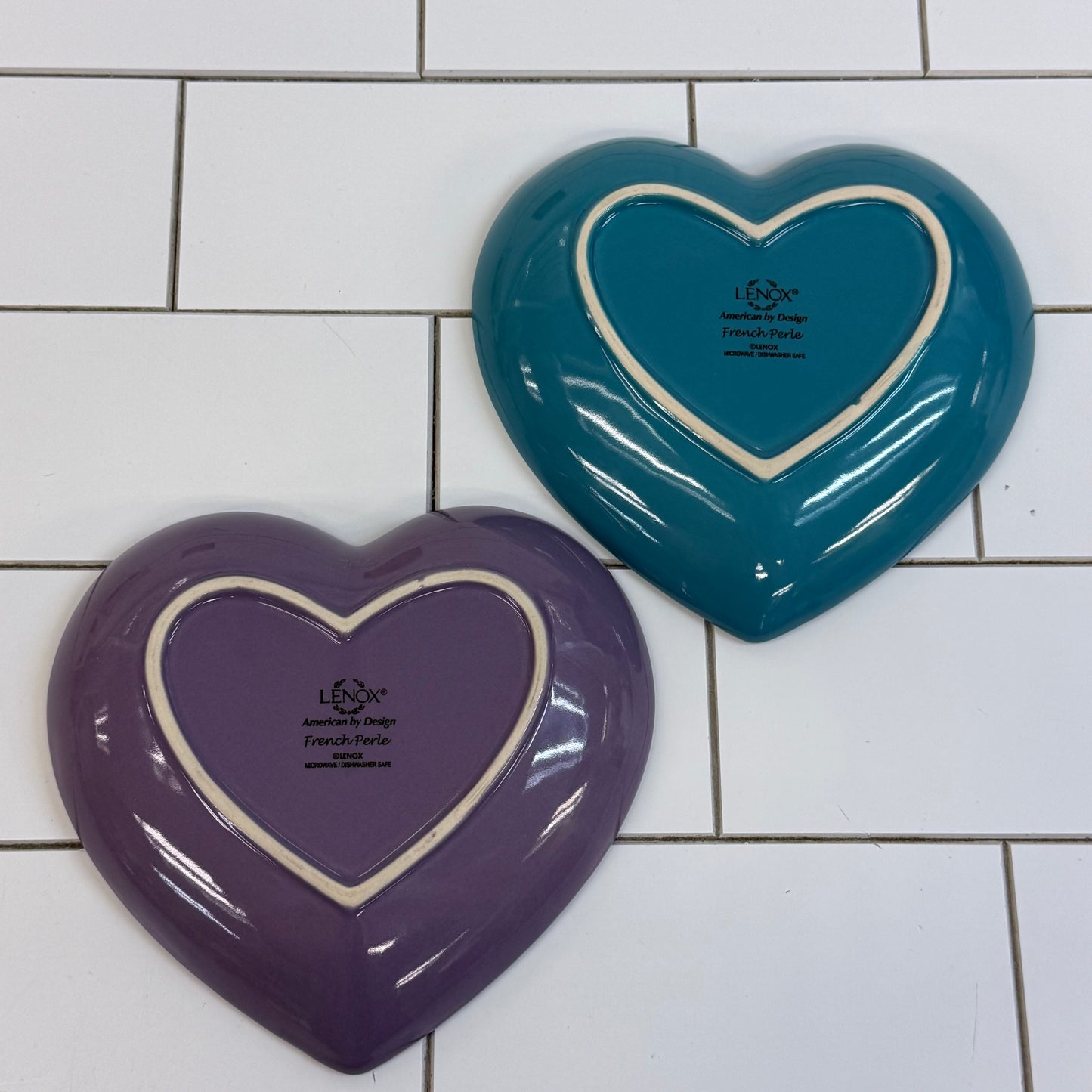 Lenox French Perle Heart Shaped Dishes Purple Blue Set of 2