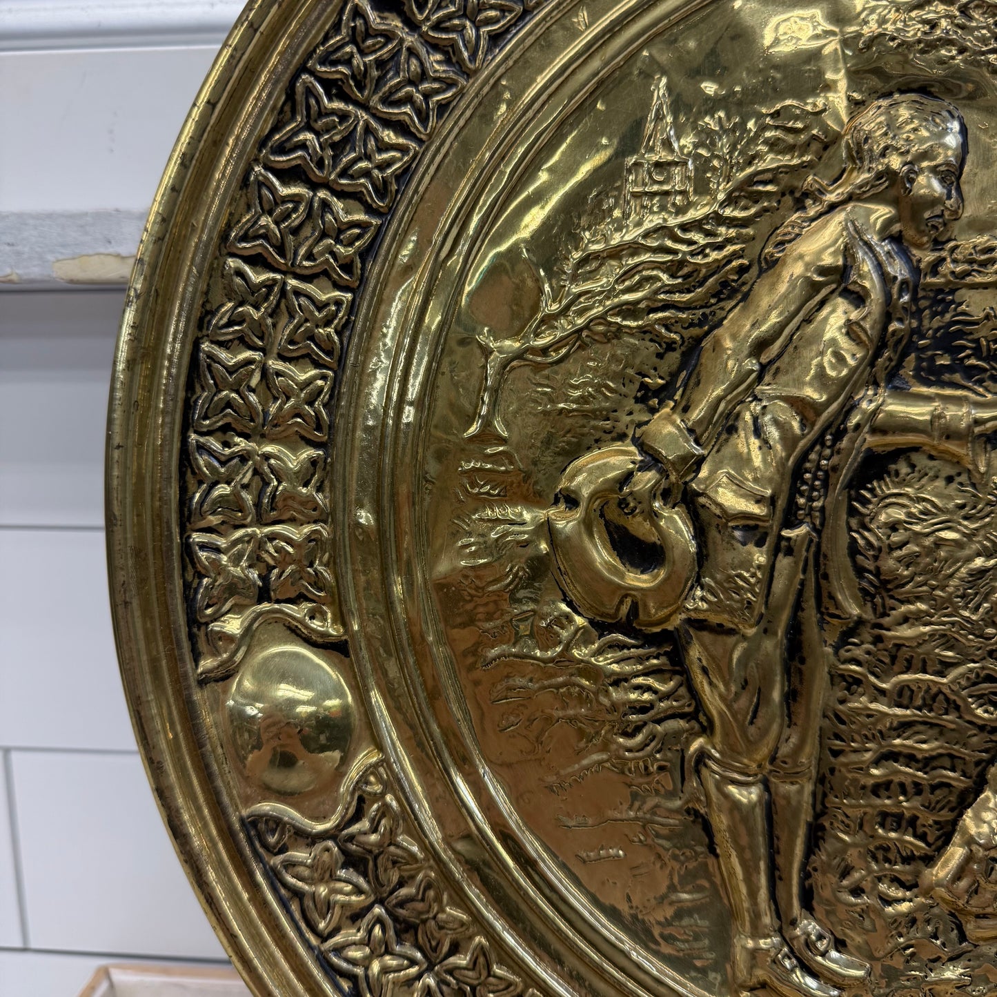 Embossed Brass Wall Plates with Display Easels Set of 2