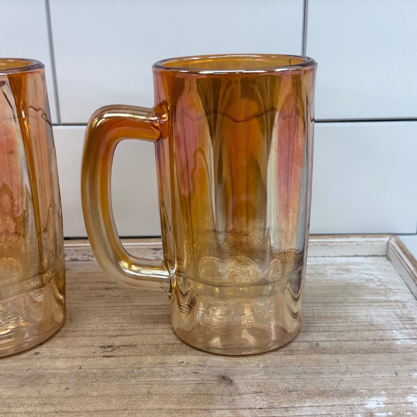 Jeannette Golden Oxen Carnival Glass Beer Mugs Set of 3