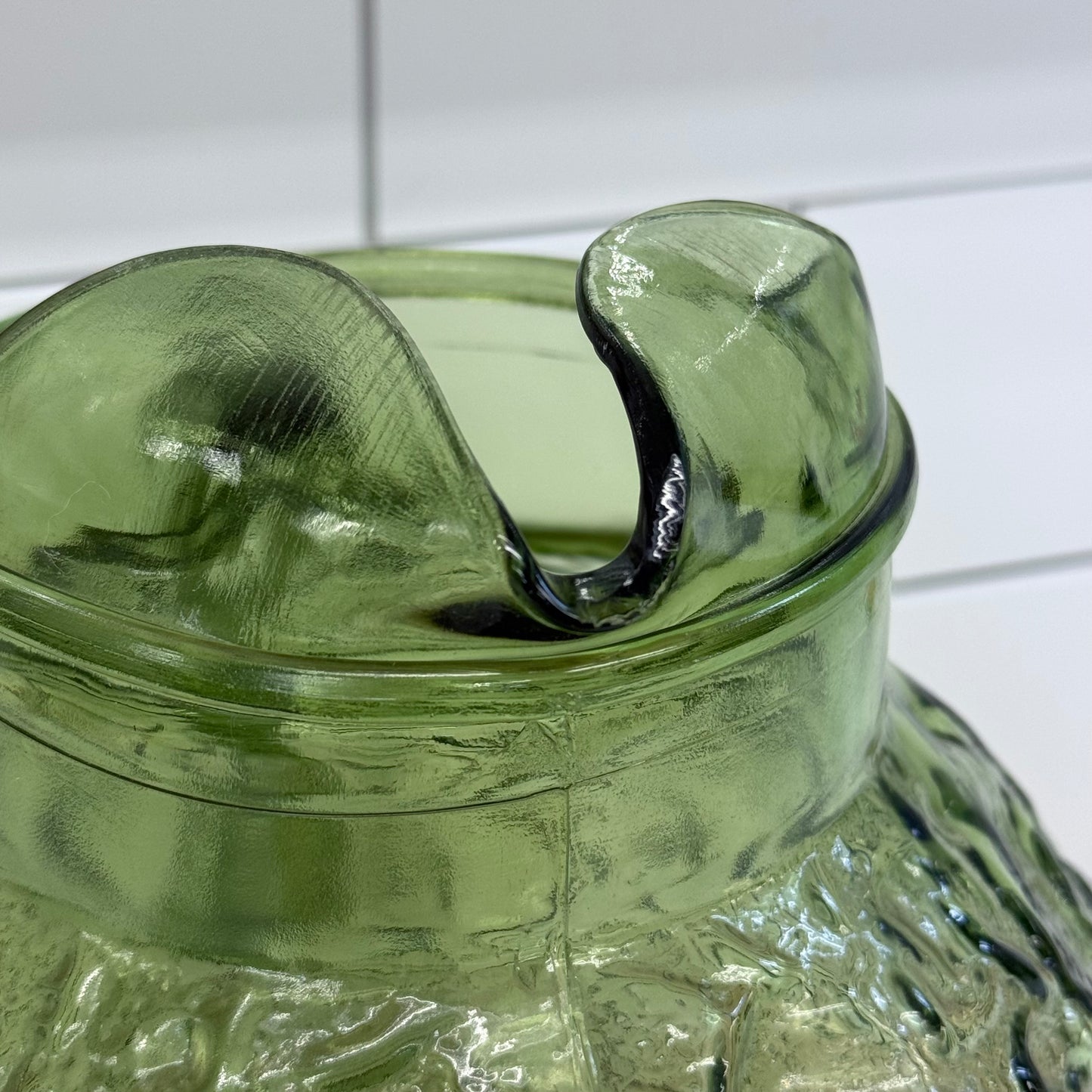 Anchor Hocking Lido Milano Avocado Green Glass Pitcher 1970s
