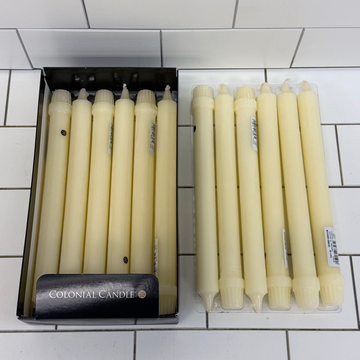 Colonial Candle Unscented White & Ivory Taper Candles Set of 19