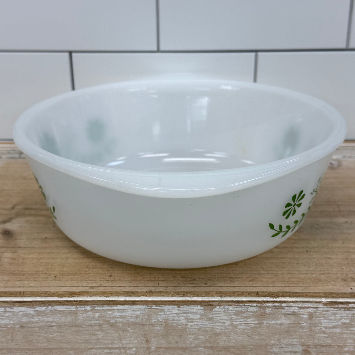 Glasbake Green Daisy Milk Glass Casserole Dish