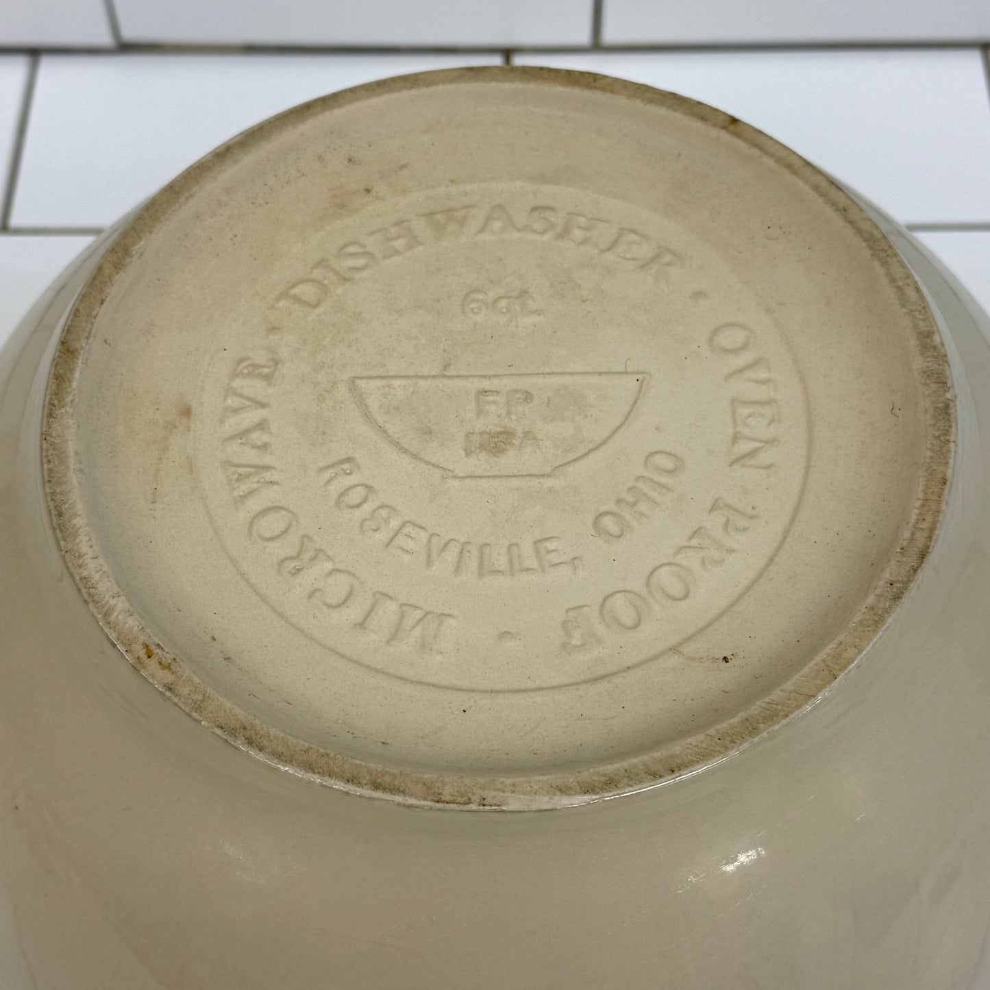 Friendship Pottery Roseville Ohio Blue Band Stoneware Mixing Bowl