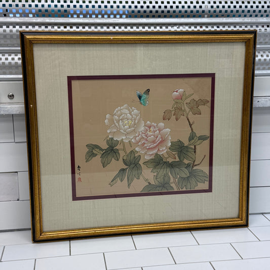 Butterfly and Flower Original, Silk Ink & Color