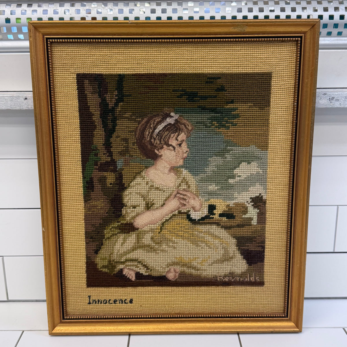 Joshua Reynolds Innocence Framed Needlepoint Portrait Art
