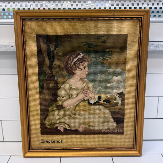 Joshua Reynolds Innocence Framed Needlepoint Portrait Art