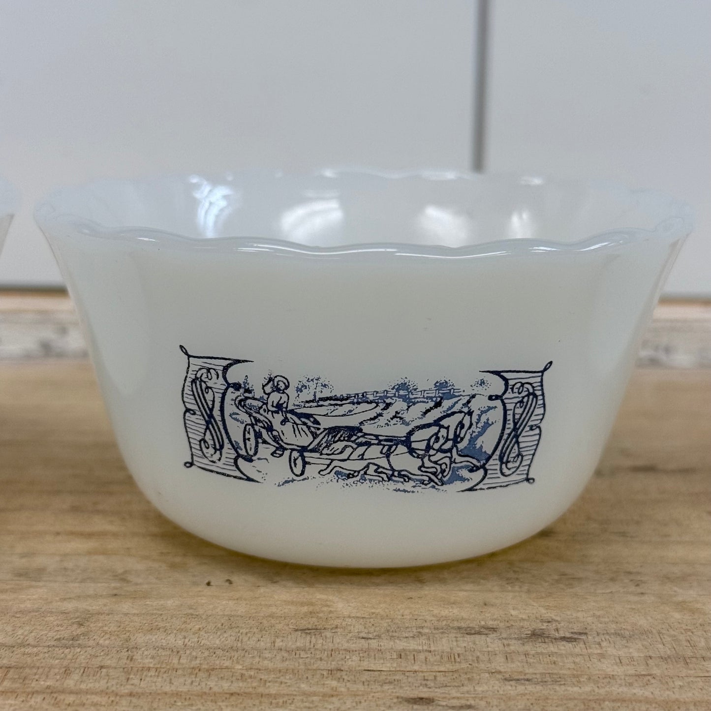 Currier & Ives Milk Glass Custard Cups Ramekins Set of 3, 1970s