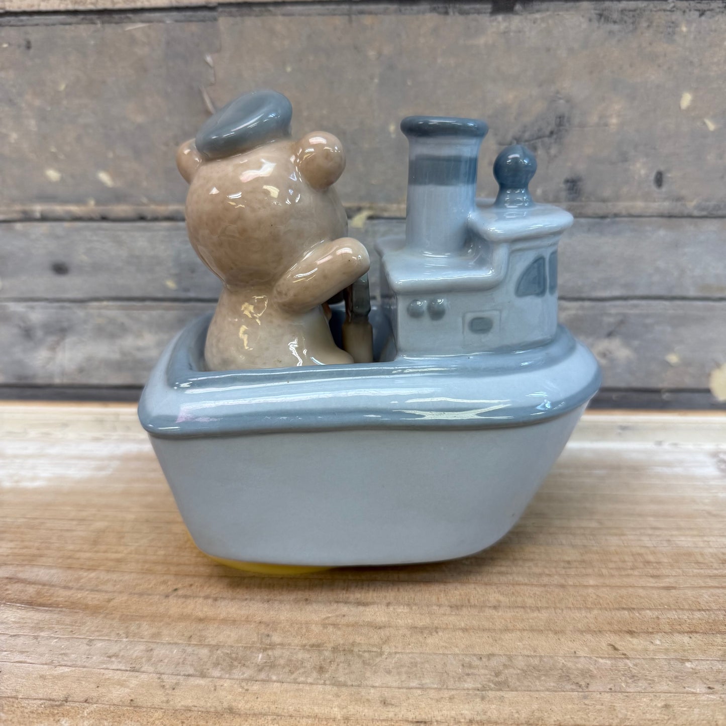 ArtMark Teddy Bear Tugboat Porcelain Music Box Figurine