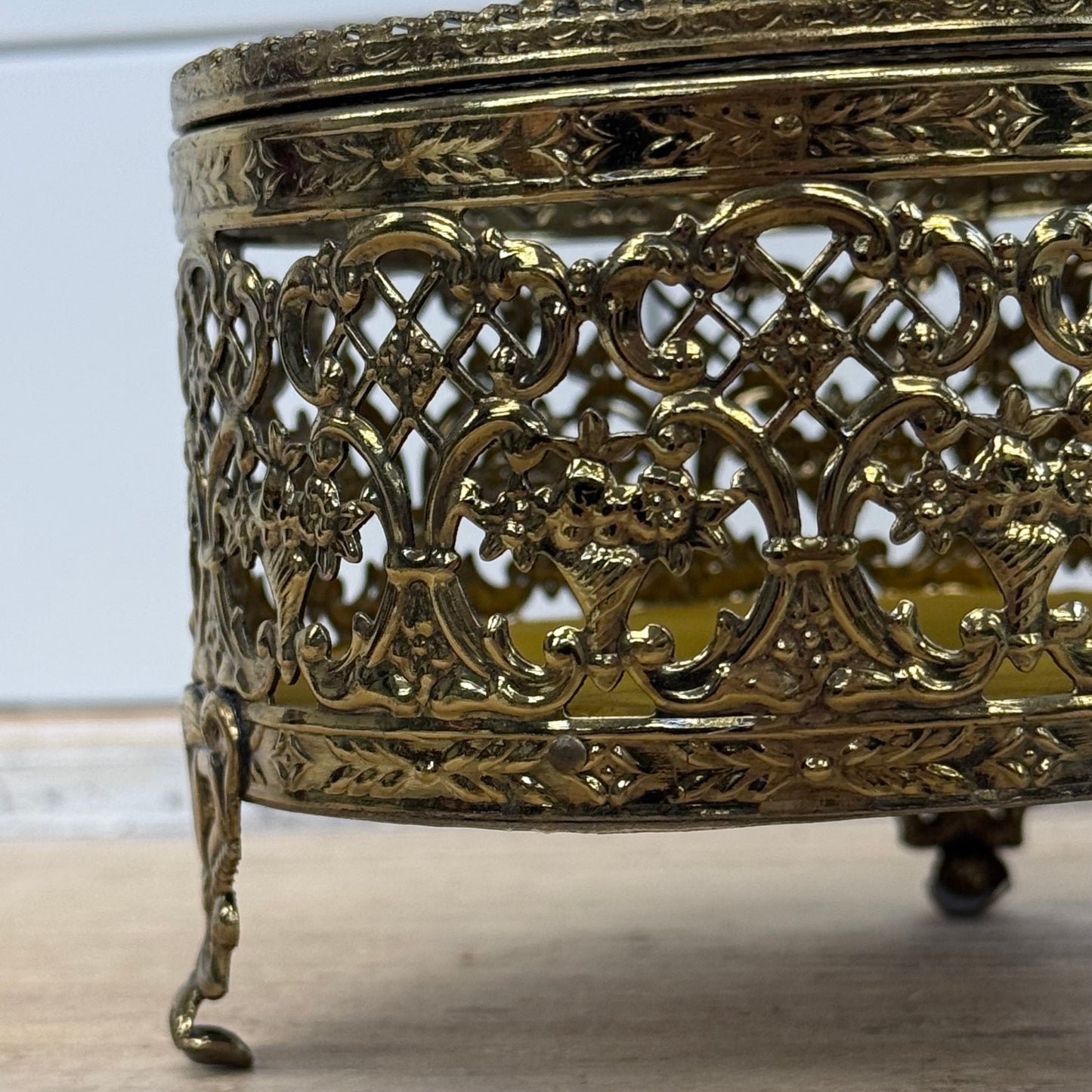Hollywood Regency Filigree Rose Jewelry Casket Box