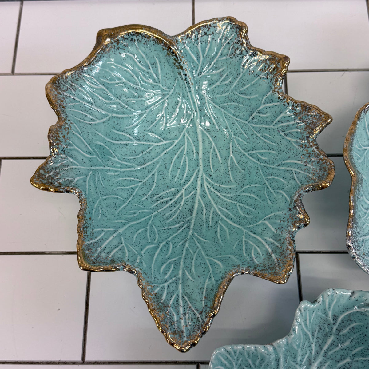 California Originals Turquoise Leaf Bowls Set of 3 Vintage 1960s