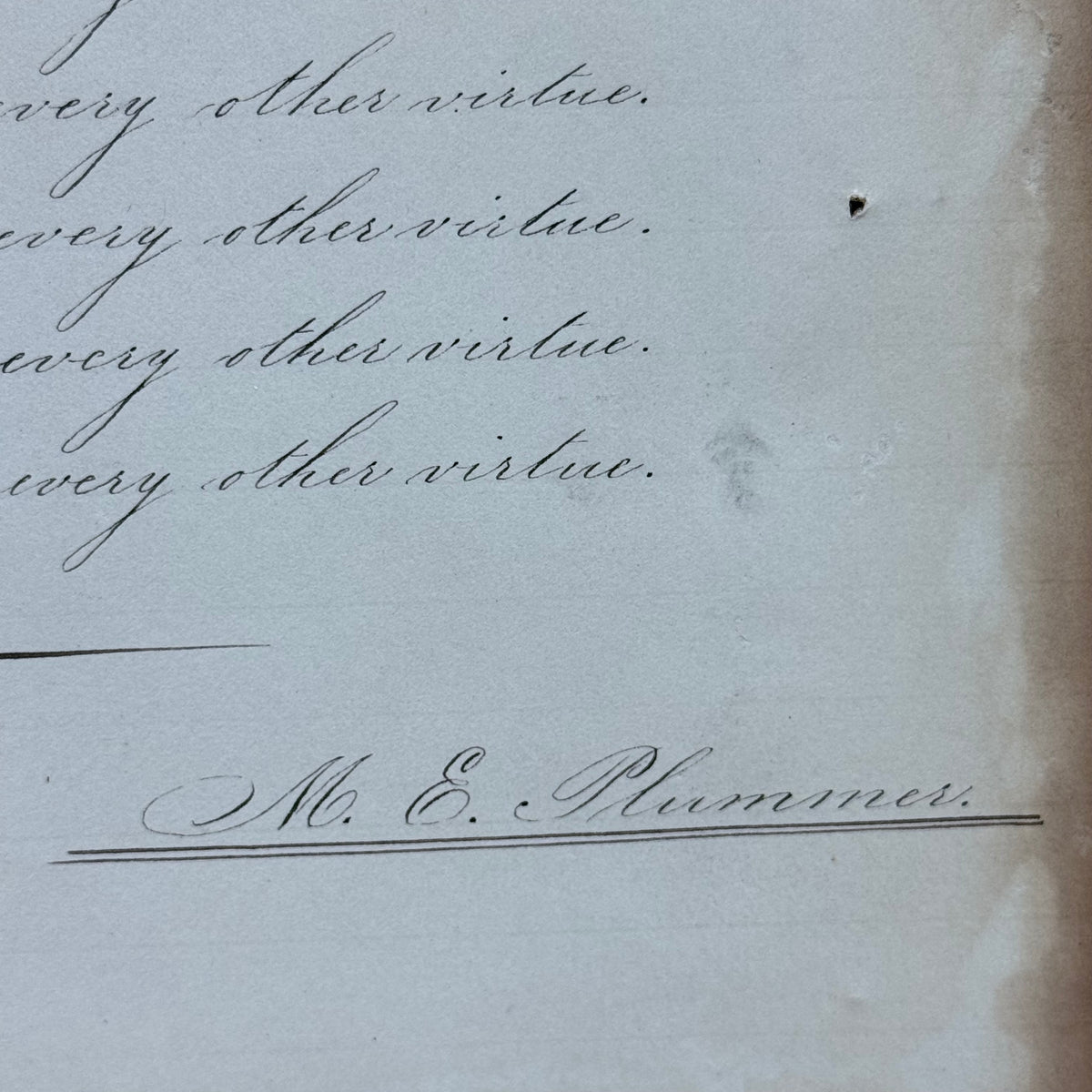 Martha E. Plummer Original Pencil Drawing & Penmanship Antique