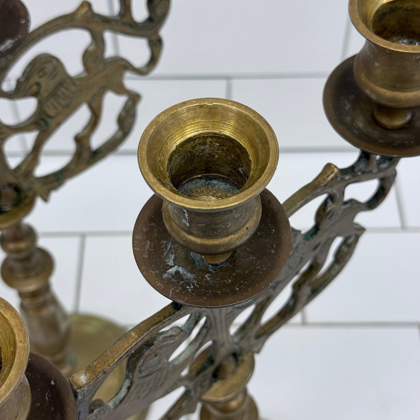 Lion of Judah candelabra Brass Three Light Set of 2