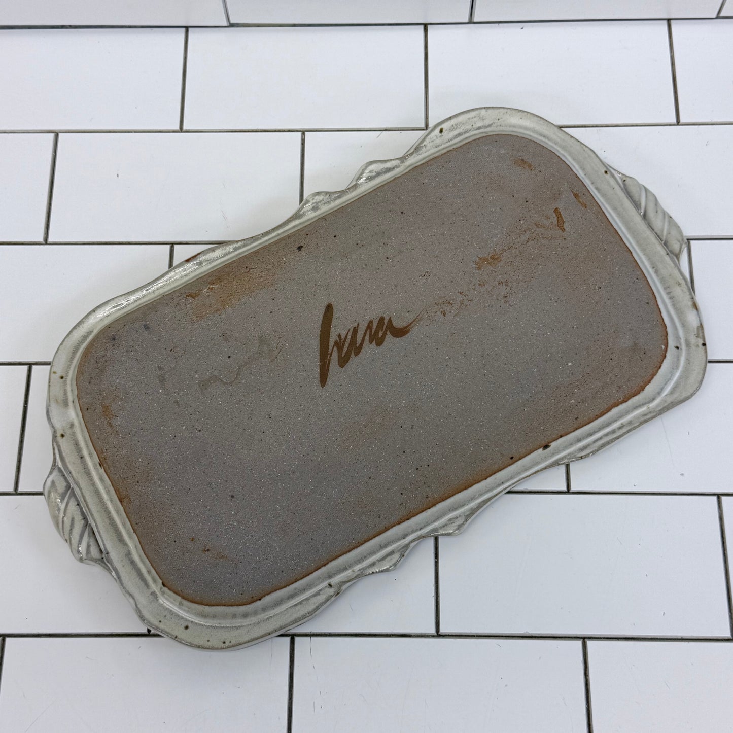 Studio Art Pottery Floral Serving Tray Signed Stoneware