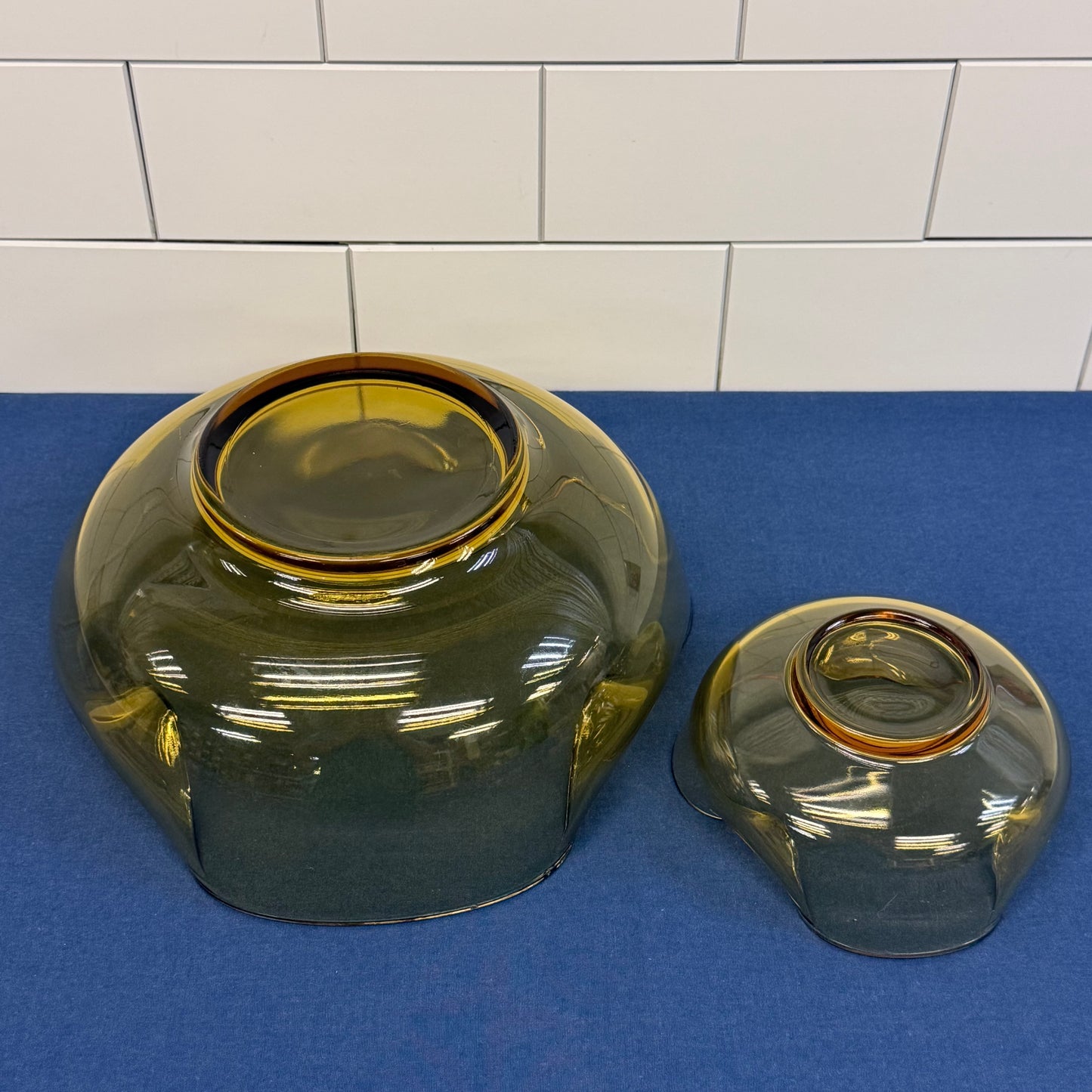 Anchor Hocking Accent Amber Glass Chip Dip Bowl Set Vintage 1960s