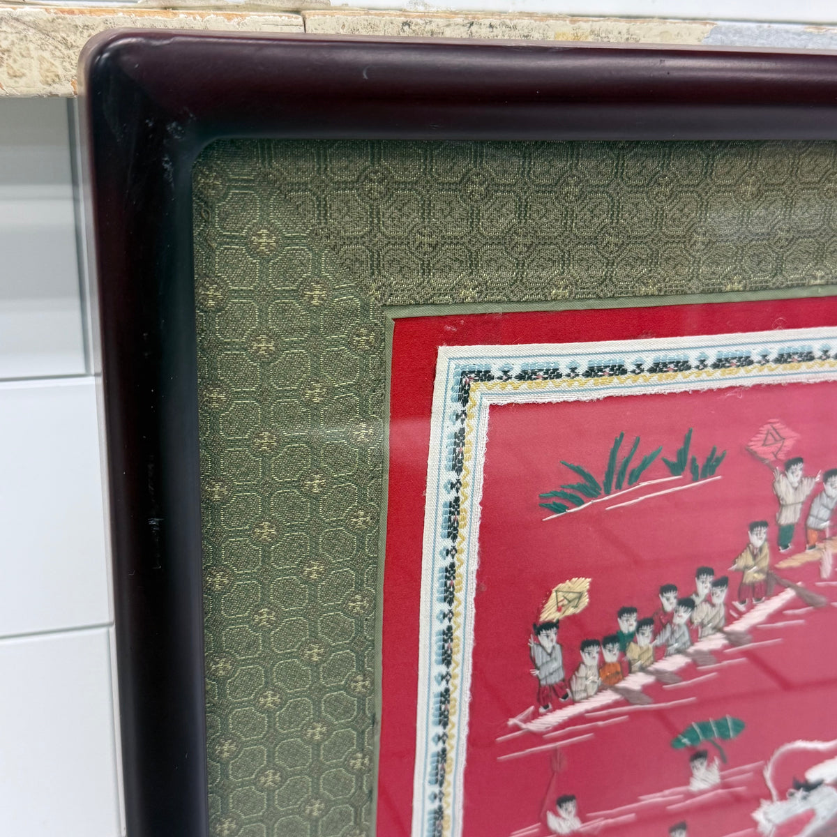 Chinese Dragon Boat Festival Silk Embroidery Framed Art