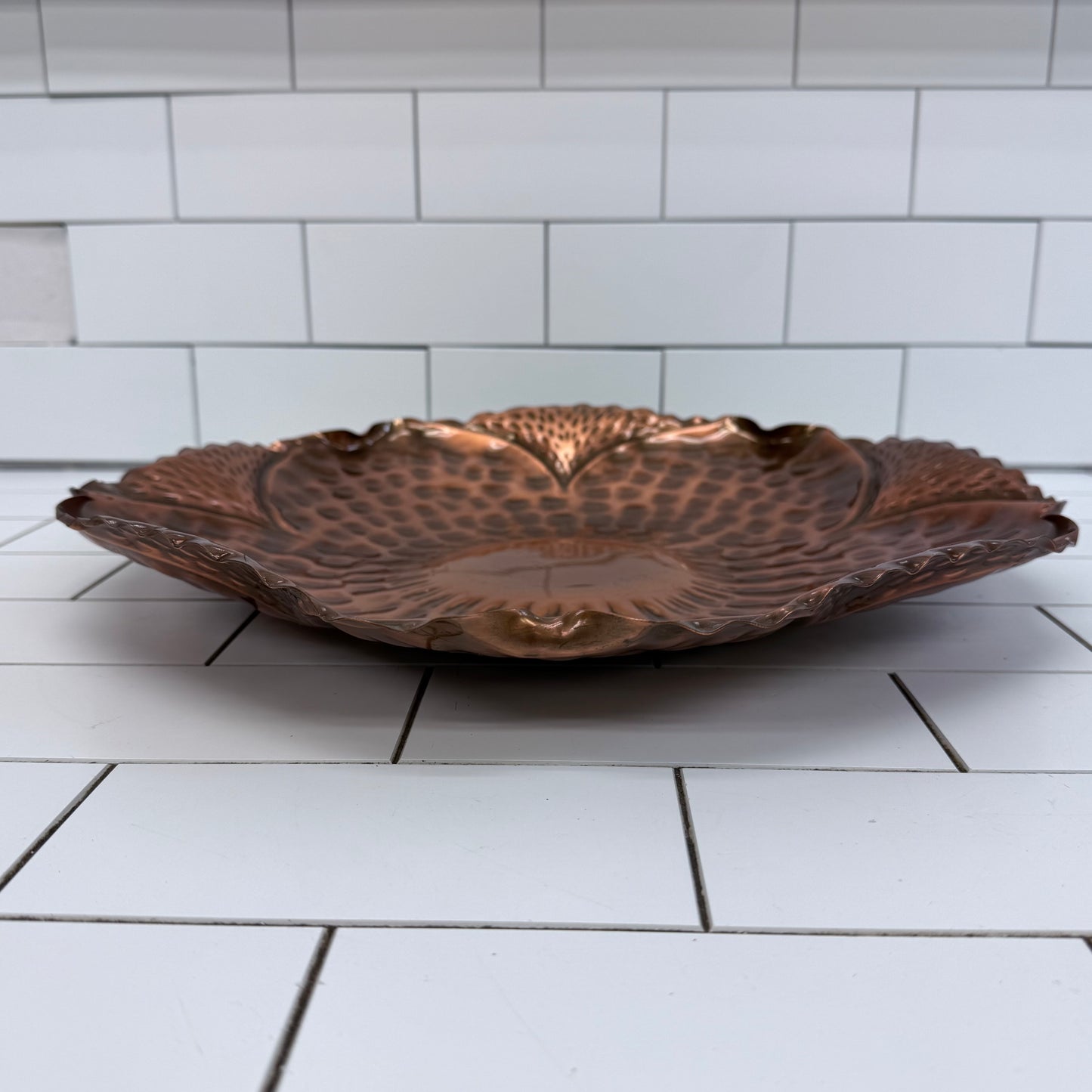 Gregorian Copper Hammered Floral Bowl Wall Hanging MCM