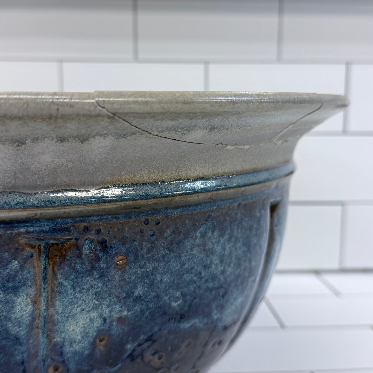 Studio Pottery Blue Glazed Stoneware Centerpiece Bowl