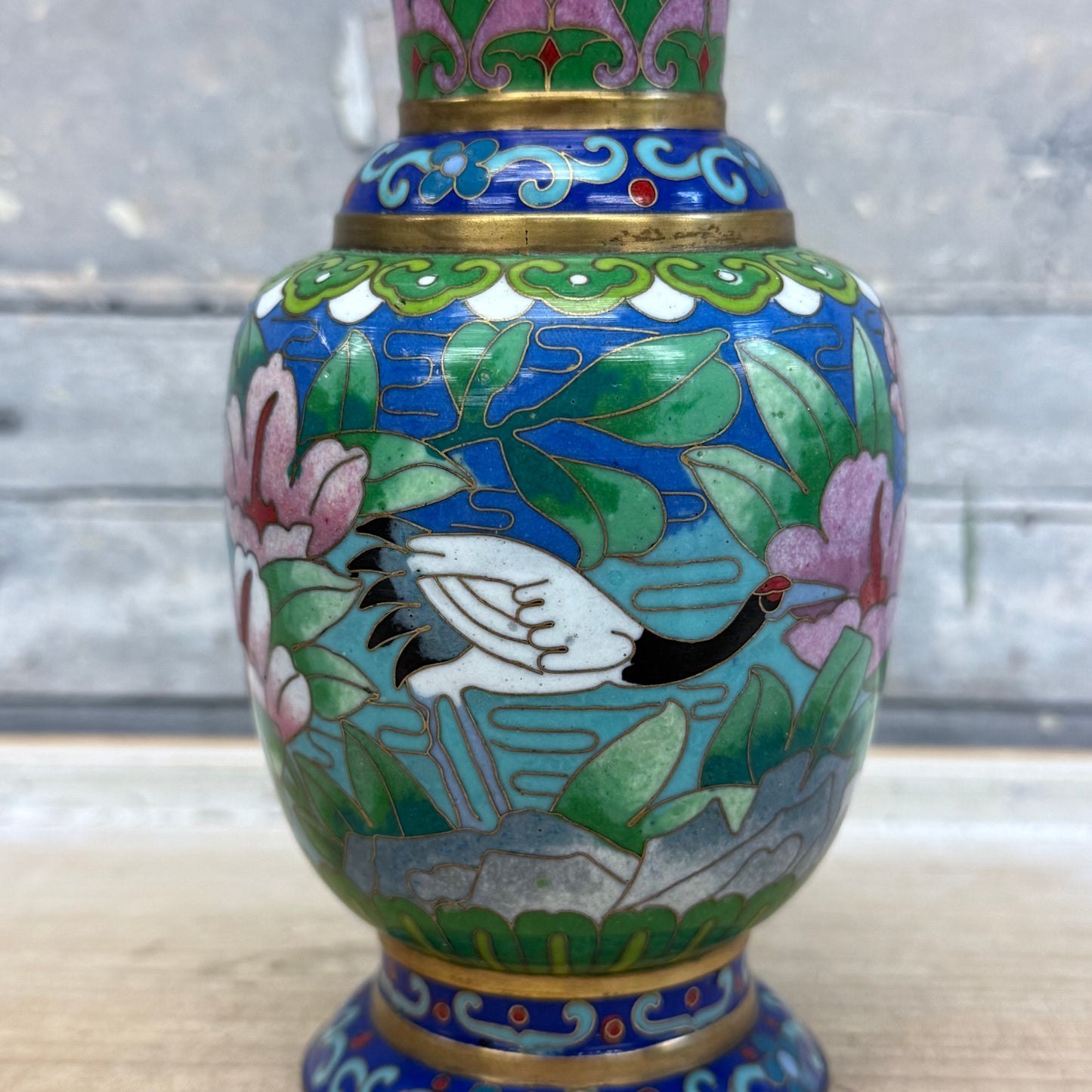 Chinese Lotus & Crane Cloisonné Vase