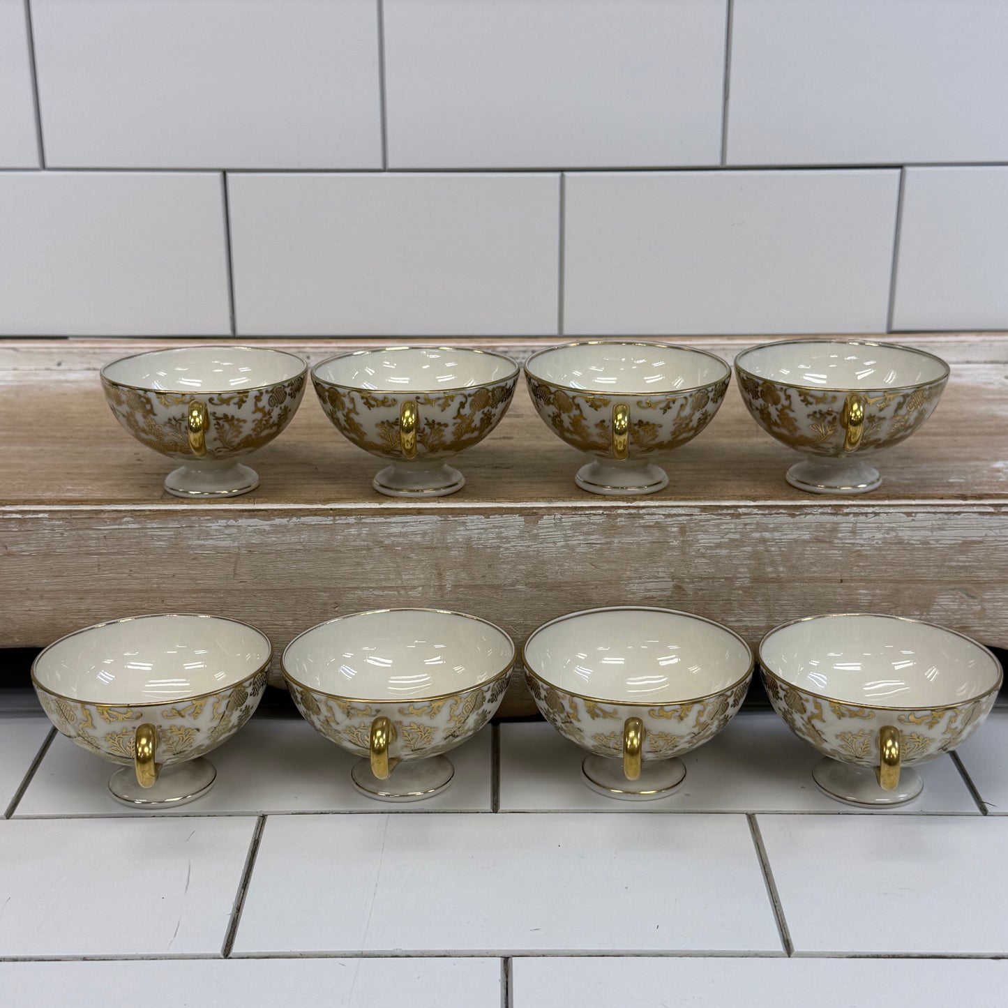 Bohemia Royal Ivory Teacup & Saucer Set of 8 Vintage 1930s