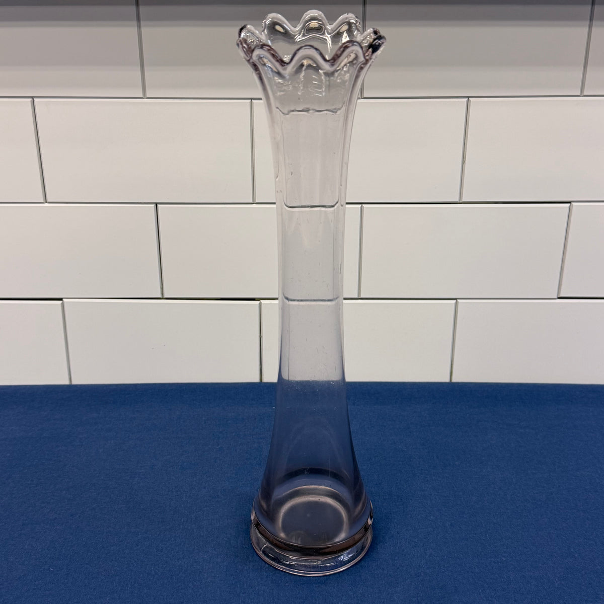 Clear Glass Swung Vase Ruffle Rim Mid Century